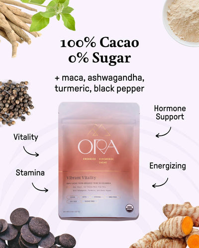 Ora Cacao - Vibrant Vitality Enhanced Cacao - Organic - Ceremonial: 1/2 lb