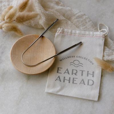 Earth Ahead - Stainless Steel Ayurvedic Tongue Scraper in Cotton Pouch: Rose Gold