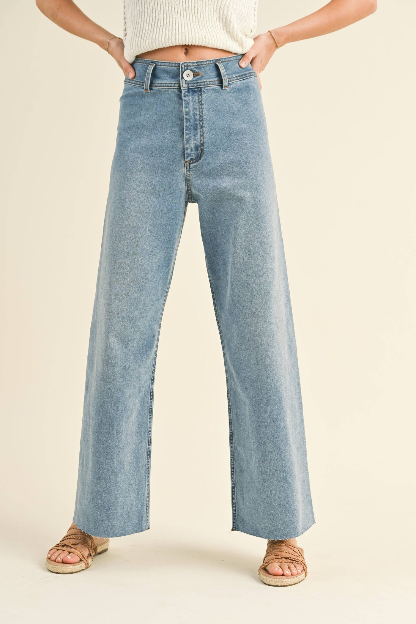 MIOU MUSE - STRAIGHT WIDE LEG DENIM PANTS