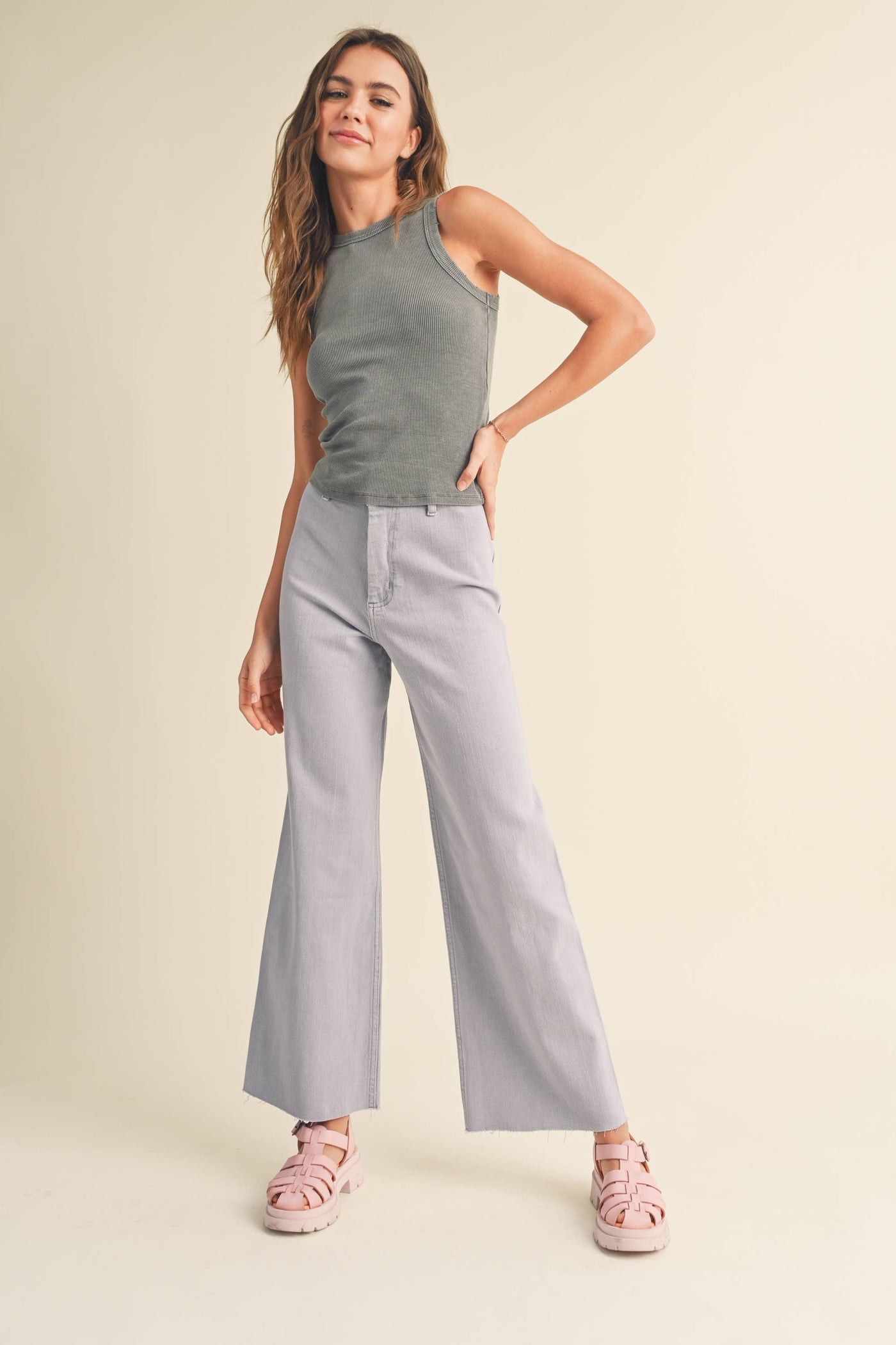 MIOU MUSE - STRAIGHT WIDE LEG DENIM PANTS