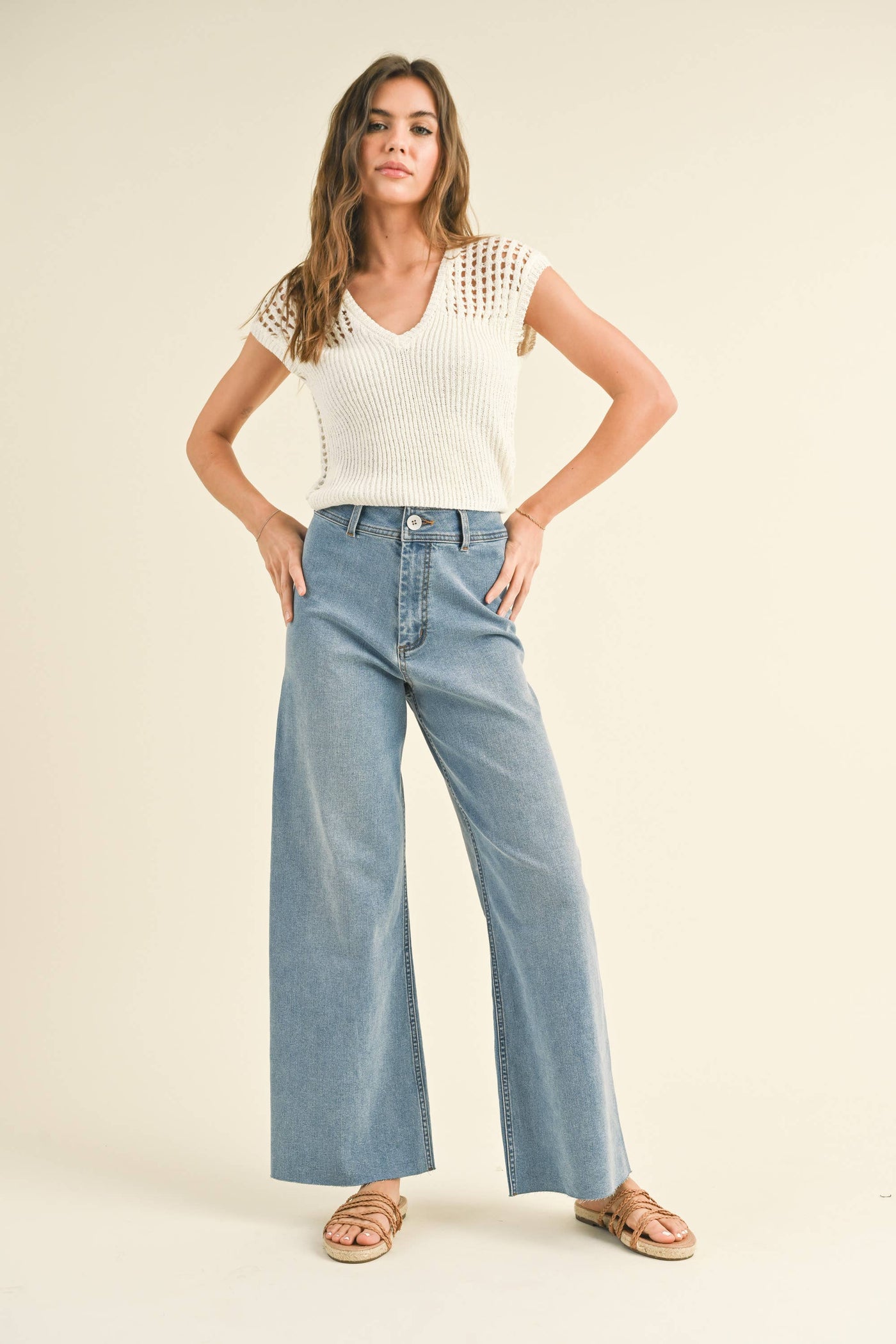 MIOU MUSE - STRAIGHT WIDE LEG DENIM PANTS