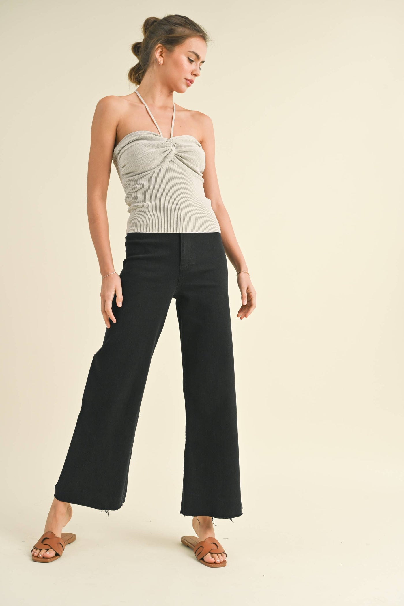 MIOU MUSE - STRAIGHT WIDE LEG DENIM PANTS