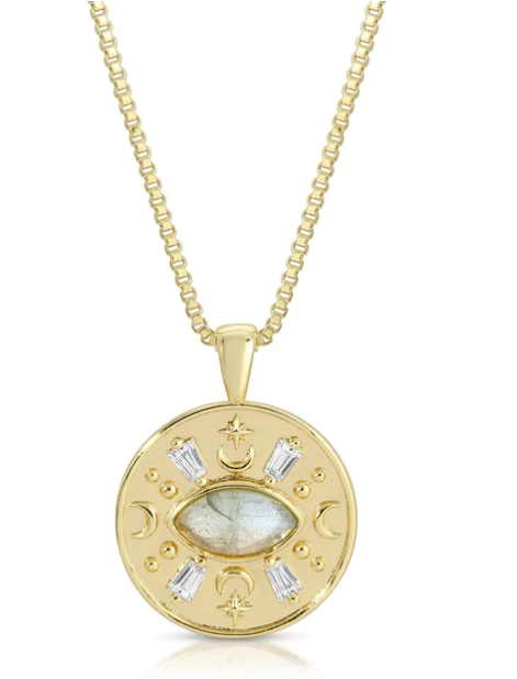 Elizabeth Stone Athena Coin Pendant Necklace - Labradorite