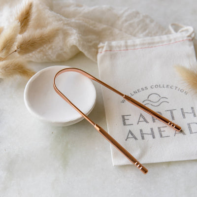 Earth Ahead - Stainless Steel Ayurvedic Tongue Scraper in Cotton Pouch: Rose Gold